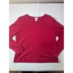 LL Bean Womens XL Dark Pink Supima Cotton Long Sleeve Scoop Neck Tee Shirt